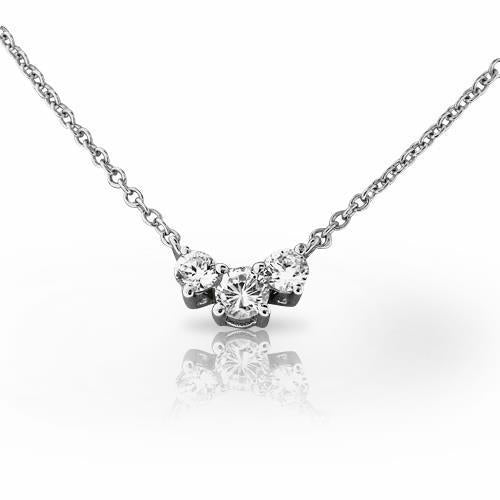 5 Karaat Ronde Geslepen Echt Diamanten Ketting Met Drie Stenen Wit Goud 14K