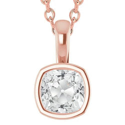 5 Karaat Roségouden Kussen Oud Geslepen Bezel Echt Diamanten Hanger Met Borgtocht 14K