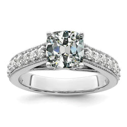 5 Karaat Kussen Oude Mijnwerker Natuurlijke uit de aarde gewonnen Diamanten Ring met Accenten Witgouden Sieraden