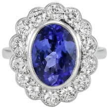 Afbeelding in Gallery-weergave laden, 5,15 ct ovale bezel set tanzaniet met Natuurlijke echte diamanten ( niet in een laboratorium gekweekt ) ring 14 kt witgoud
