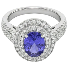 Afbeelding in Gallery-weergave laden, echte round tanzaniet 5.25karaat ring close-up detail
