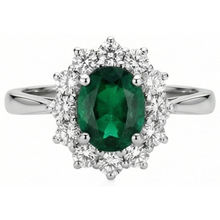 Afbeelding in Gallery-weergave laden, 5,25 karaat groene smaragd en Natuurlijke echte diamanten ( niet in een laboratorium gekweekt ) verlovingsring wit goud 14K
