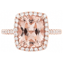 Afbeelding in Gallery-weergave laden, 5,45 ct Morganite fancy ring met kleine Natuurlijke echte diamanten ( niet in een laboratorium gekweekt ) 14K roségoud
