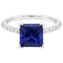 Afbeelding in Gallery-weergave laden, Natuurlijk Echt (Niet Labgekweekt) 5.50 Karaat Solitaire Princess Blauwe Saffier Met Accent Pave Zetting
