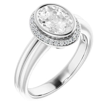 5,50 Karaat Halo Ovale Oude Geslepen Echt Diamanten Ring Bezel Prong Set 14K Goud