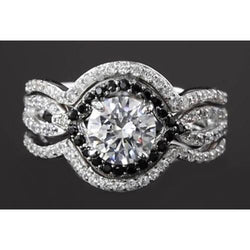 5.50 Karaat Rond uit de aarde gewonnen Diamant met Zwarte Jubileum Ring Set