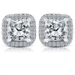 5.70 Karaat Princess & Rond Natuurlijke uit de aarde gewonnen Diamanten Oorknopjes Witgoud 14K
