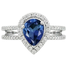 Afbeelding in Gallery-weergave laden, 5.80 Karaat Peer Ceylonese Saffier &amp; Natuurlijke uit de aarde gewonnen Diamanten Verlovingsring 14K Goud
