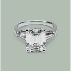 5.80 Karaat Smaragd & Baguettes Natuurlijke Echte Diamant (Niet labgekweekt) Drie Steen Ring Witgoud Nieuw