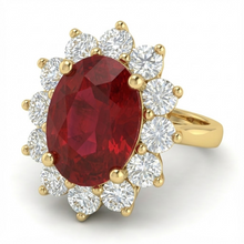 Afbeelding in Gallery-weergave laden, 5 ct rode robijn diamanten trouwring 14k geel goud
