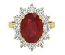 Afbeelding in Gallery-weergave laden, 5 ct rode robijn diamanten trouwring 14k geel goud
