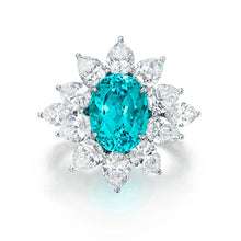 Afbeelding in Gallery-weergave laden, 5ct Paraiba Toermalijn Ring met Peer Halo
