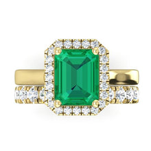 Afbeelding in Gallery-weergave laden, 5 karaat halo groene smaragd ringset
