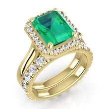 Afbeelding in Gallery-weergave laden, 5 karaat halo groene smaragd ringset
