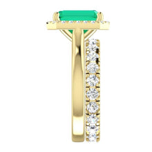 Afbeelding in Gallery-weergave laden, 5 karaat halo groene smaragd ringset
