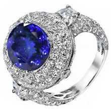 Afbeelding in Gallery-weergave laden, echte round tanzaniet 6.01karaat ring close-up detail
