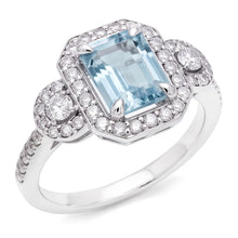 Afbeelding in Gallery-weergave laden, 6.25 ct smaragd geslepen aquamarijn en kleine Natuurlijke echte diamanten ( niet in een laboratorium gekweekt ) ring wit goud
