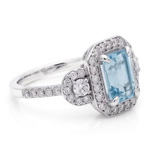 Afbeelding in Gallery-weergave laden, 6.25 ct smaragd geslepen aquamarijn en kleine Natuurlijke echte diamanten ( niet in een laboratorium gekweekt ) ring wit goud
