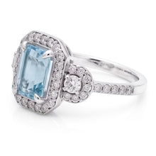 Afbeelding in Gallery-weergave laden, 6.25 ct smaragd geslepen aquamarijn en kleine Natuurlijke echte diamanten ( niet in een laboratorium gekweekt ) ring wit goud
