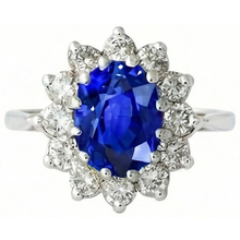 Afbeelding in Gallery-weergave laden, 6.50 Karaat Bloem Sri Lankaanse Saffier Ring Natuurlijke uit de aarde gewonnen Diamant Witgoud 14K
