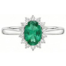 Afbeelding in Gallery-weergave laden, 6.75 karaat groene smaragd en Natuurlijke echte diamanten ( niet in een laboratorium gekweekt ) verlovingsring 14K witgoud
