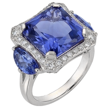 Afbeelding in Gallery-weergave laden, echte round tanzaniet 6.75karaat ring close-up detail
