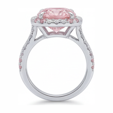 Afbeelding in Gallery-weergave laden, Damesring met 6 karaat labgekweekte roze kussengeslepen diamant, dubbele Halo, 14K Witgoud
