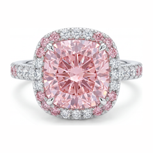 Afbeelding in Gallery-weergave laden, Damesring met 6 karaat labgekweekte roze kussengeslepen diamant, dubbele Halo, 14K Witgoud
