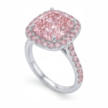 Afbeelding in Gallery-weergave laden, Labgekweekte roze diamant verlovingsring 6 karaat kussengeslepen halo pavé 14k witgoud
