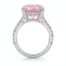 Afbeelding in Gallery-weergave laden, Roze diamanten ring 6 karaat labgekweekt kussenslijpsel pavé 14K witgoud
