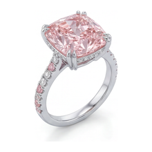 Afbeelding in Gallery-weergave laden, Roze diamanten ring 6 karaat labgekweekt kussenslijpsel pavé 14K witgoud

