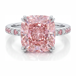 Roze diamanten ring 6 karaat labgekweekt kussenslijpsel pavé 14K witgoud