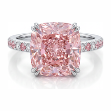Afbeelding in Gallery-weergave laden, Roze diamanten ring 6 karaat labgekweekt kussenslijpsel pavé 14K witgoud
