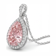 Afbeelding in Gallery-weergave laden, Roze diamant hanger 6 karaat labgekweekt peer halo 14k witgoud
