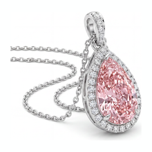 Afbeelding in Gallery-weergave laden, Roze diamant hanger 6 karaat labgekweekt peer halo 14k witgoud
