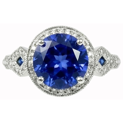 6 Karaat Rond Echte Sri Lanka Saffier En Natuurlijke uit de aarde gewonnen Diamanten Witgoud 14K