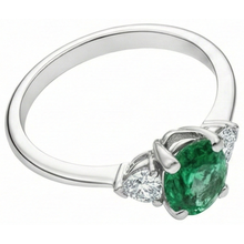 Afbeelding in Gallery-weergave laden, 6 karaat drie stenen groene smaragd en Natuurlijke echte diamanten ( niet in een laboratorium gekweekt ) ring 14K wit goud
