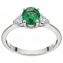 Afbeelding in Gallery-weergave laden, 6 karaat drie stenen groene smaragd en Natuurlijke echte diamanten ( niet in een laboratorium gekweekt ) ring 14K wit goud
