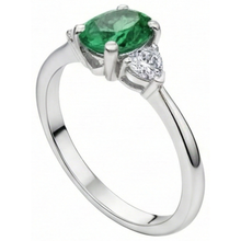 Afbeelding in Gallery-weergave laden, 6 karaat drie stenen groene smaragd en Natuurlijke echte diamanten ( niet in een laboratorium gekweekt ) ring 14K wit goud
