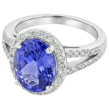Afbeelding in Gallery-weergave laden, 6 kt Halo Tanzaniet met Natuurlijke echte diamanten ( niet in een laboratorium gekweekt ) ring wit goud 14k
