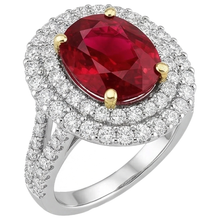 Afbeelding in Gallery-weergave laden, 6 Karaat Rode Robijn IGI GECERTIFICEERD Met Diamanten Ring Prong Gezet Goud 14K
