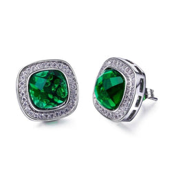 6,20 karaat groene smaragd met diamanten studs Halo oorbellen 14K wit goud
