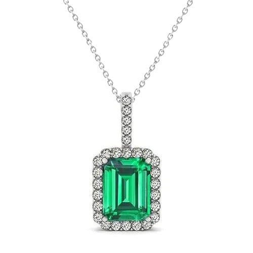 6,25 karaat groene smaragd en diamanten edelsteen hanger 14K wit goud