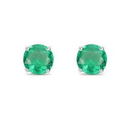 6,50 CT ronde geslepen groene smaragd vrouwen studs oorbellen goud wit 14K nieuw