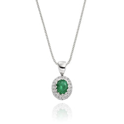 6,70 karaat groene smaragd en diamanten edelsteen ketting Prong 14K wit goud