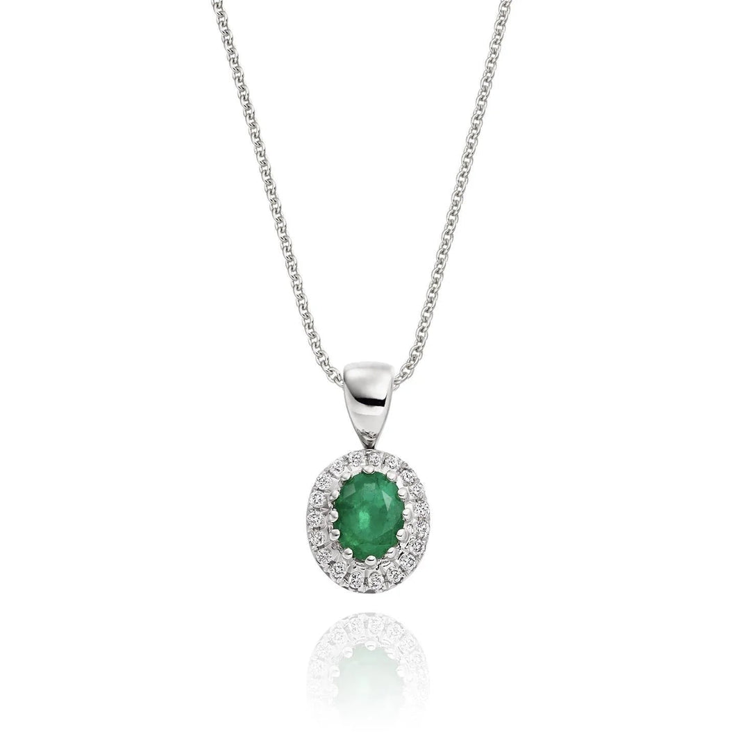 6,70 karaat groene smaragd en diamanten edelsteen ketting Prong 14K wit goud