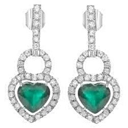 6,70 karaat hartvorm groene smaragd Dangle Earring 14K wit goud