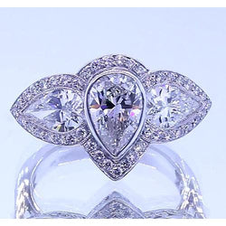6 Karaat Peer uit de aarde gewonnen Diamanten Jubileumring Vintage Stijl Witgoud 14K