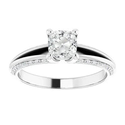6 Karaat Kussen Oude Mijnwerker Natuurlijke uit de aarde gewonnen Diamanten Ring met Accenten en Gespleten Schacht