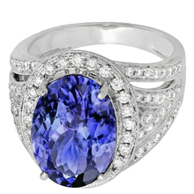Afbeelding in Gallery-weergave laden, 6,55 karaats centrum ovale tanzaniet fancy ring wit goud 14K
